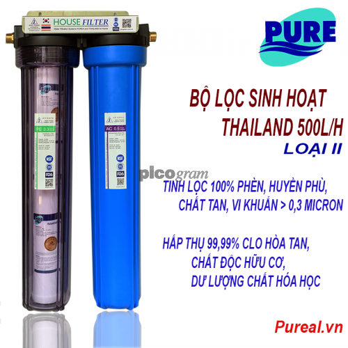 Bô lọc nước sinh hoạt 2 bước 500l/h (vỏ ly Taiwan I)